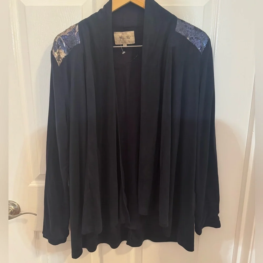 Miss Me Navy drape jacket with Sequin Embellishments on shoulders, size S